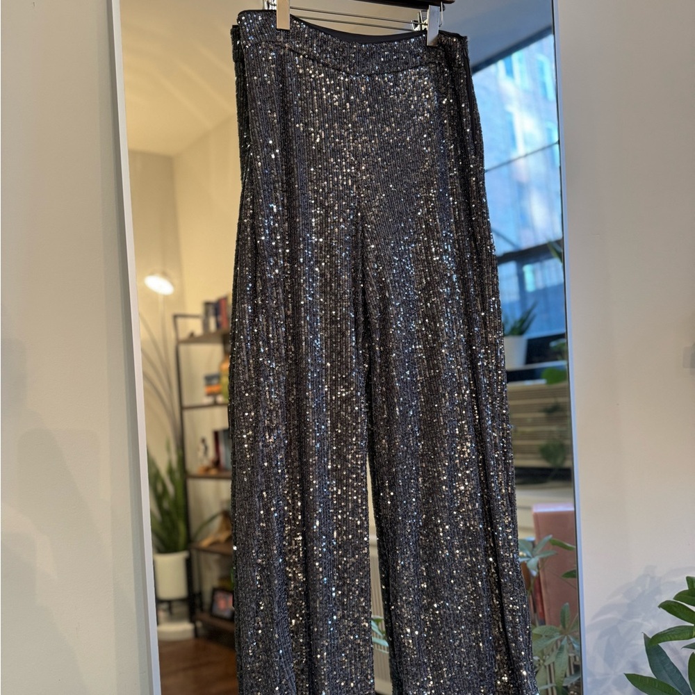 LOFT Silver Sequin Wide Leg Pants